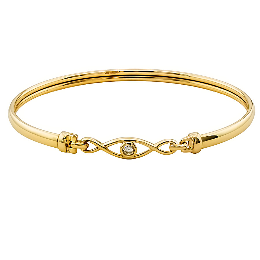 9ct Gold (Hollow) Diamond Hook Bangle